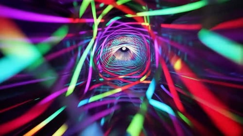 Abstract Colorful Neon Light Streak Tunnel Loop