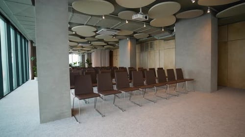 Empty Conference Room with Chairs and Projector