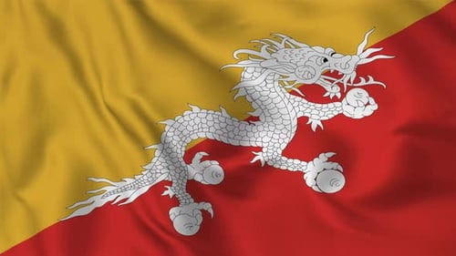 Bhutan Flag Waving with Druk Dragon Emblem