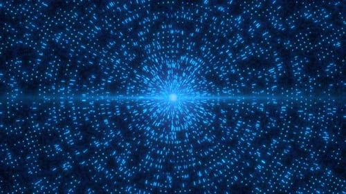 Abstract Blue Digital Data Tunnel Loop. Futuristic Cyberspace Network Background With Glowing