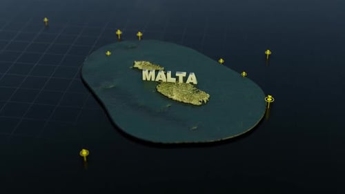 Rotating 3D Map of Malta with Location Pins
