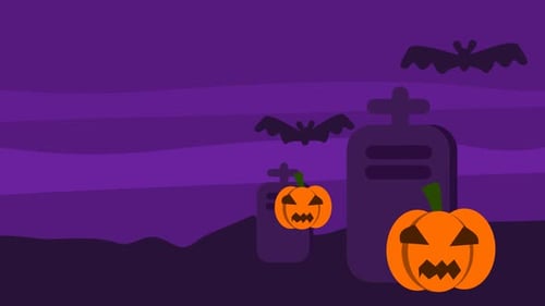 Flat Design Halloween Night Animation with Pumpkins and Bats