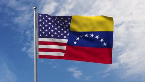 Combined United States and Venezuela Waving Flag