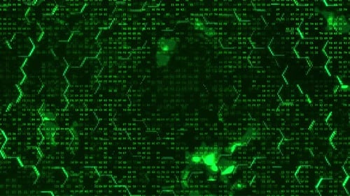 Futuristic Green Matrix Glitch: Digital Patterns with Hi-Tech Binary Code