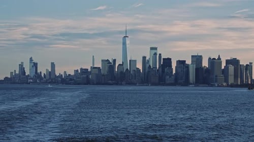 New York City Skyline From Water at Sunrise