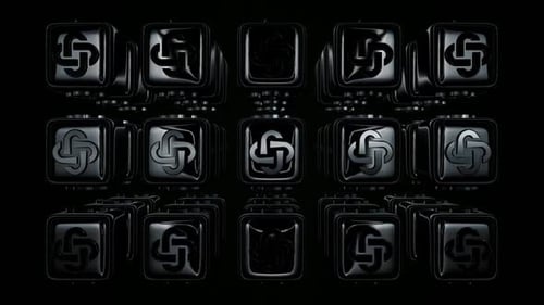 Luxury Background with Rotating Black Cubes, Figures, Reflection, Exclusive, 3D Render