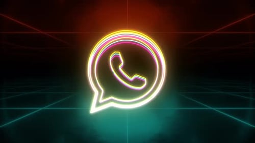 Neon Glowing WhatsApp Logo Reveal on a Futuristic Grid