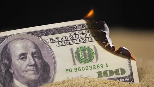 Dollar Banknote Burns Shows Model Made As Currency
