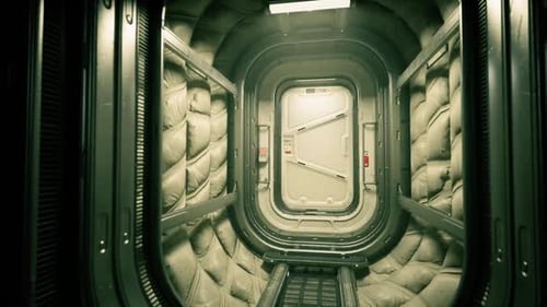 Exploring a Modern Space Station Interior with Padded Walls and Secure Door