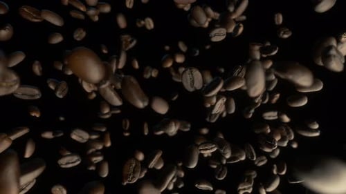 Coffee Beans Floating on a Dark Background