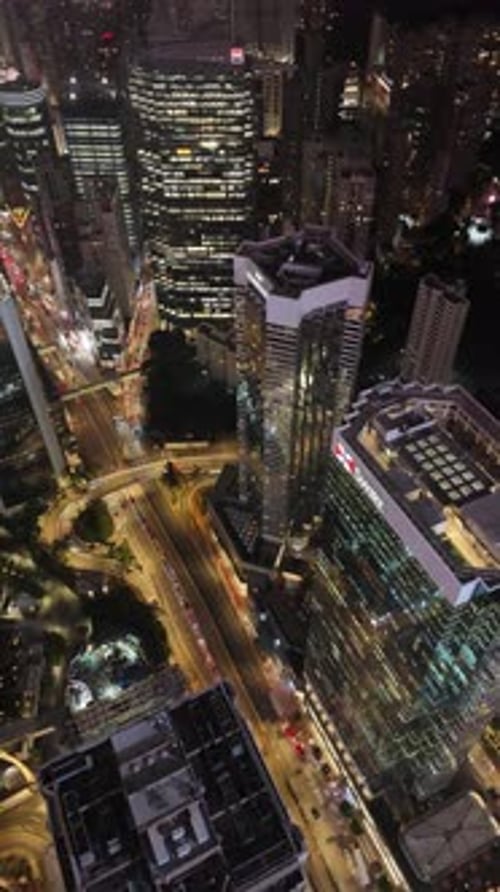 Aerial video of Hong Kong Central city skyline at night