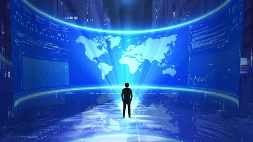 High Tech HUD Holographic Curved Screen Studio Background Displaying Futuristic Interface