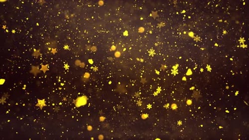 Golden Particles and Snowflakes Falling Festive Background