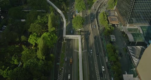 Jakarta, 05 April 2022, Aerial Shot of Elevated Toll Road and Modern City Skyline