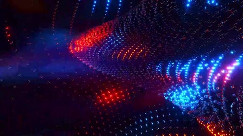 Abstract Digital Wave Tunnel of Glowing Red and Blue Lights