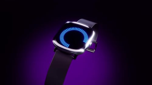 Rotating smart watch with a blue circle on the screen