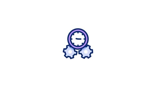 Animated Clock and Gears Icon in Flat Design Style