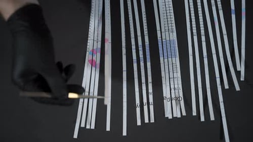 Des mains non reconnues dans des gants noirs réassemblent des documents déchiquetés, confidentialité et récupération de données, gros plan