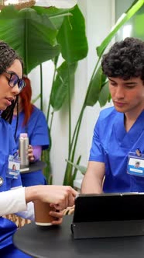 Medical Colleagues Working Together on Tablet in Office