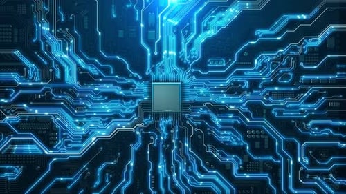 Placa de Circuito Futurista Chip Eletrônico Placa de Circuito Impresso Processador de CPU Microchip Artificial