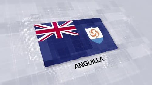 Anguilla Flag Waving On Digital Grid Background