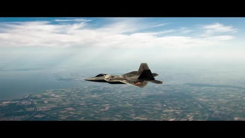 3D Military Fighter Jet Flying Animation over Landscape