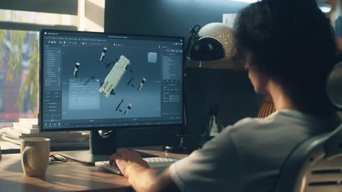 Man Creating 3D Prototype of Robot on Pc