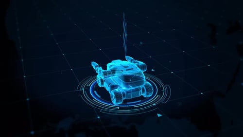 Futuristisches autonomes Fahrzeug in einer digitalen Grid-Schnittstelle