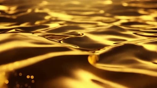 Abstract Golden Liquid Waves Moving with Bokeh Lights