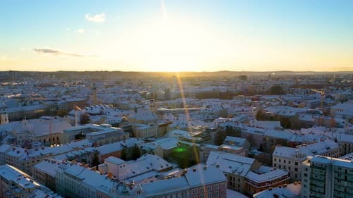 Graz winter snow aerial skyline view, graz austria city