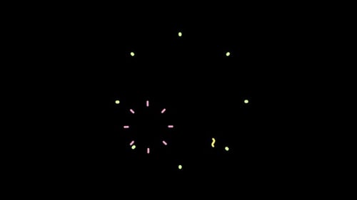 2D animation cartoon of fireworks exploding. Transparent background and alpha channel.
