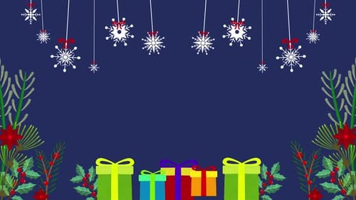 Tanzende Blätter im Weihnachtshintergrund mit Geschenkbox. Handgezeichnete Animation.