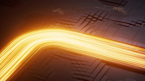Flowing neon lines with circuit board background