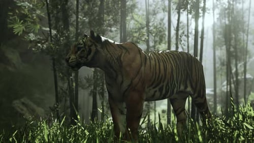 Tiger Coming Out From Bamboo Forest