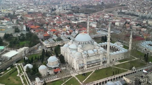 Suleymaniye Mosque and The Aqueduct of Valens, rotation shot