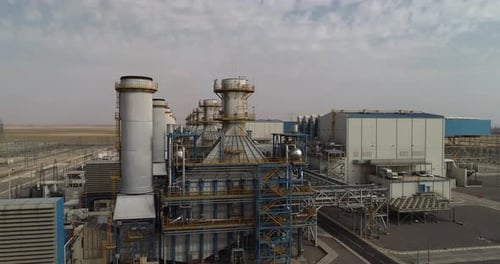 Aerial View of Large Industrial Gas Power Plant in Countryside Electricity Plant