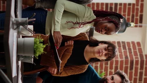 Vertical Video Portrait of Diverse Team Working on Business Project Together