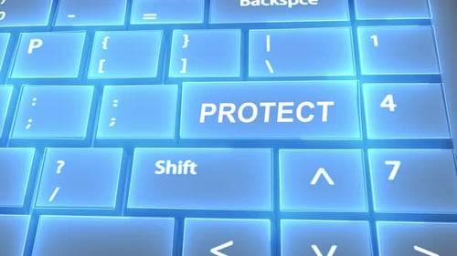 Futuristic Computer Keyboard Protect Text on Key