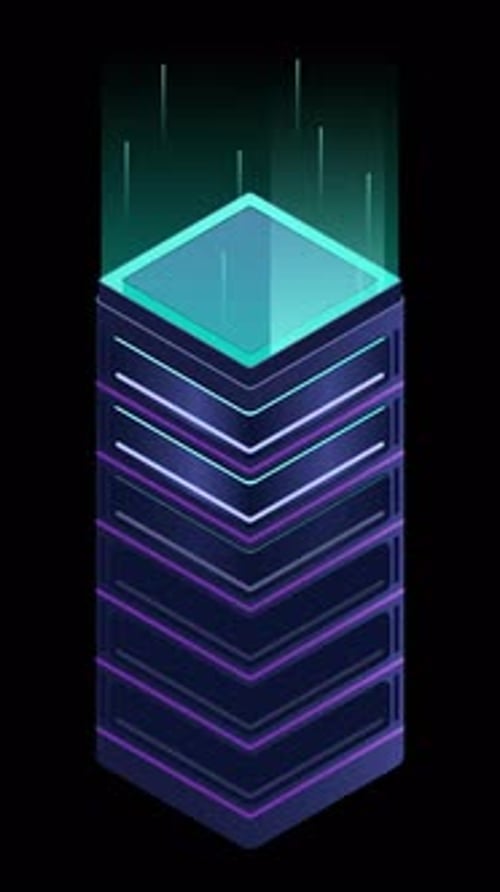Isometric futuristic server animation. Isometric database or data center. Abstract blockchain