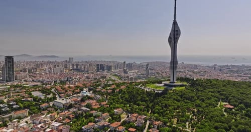 Istanbul Turkey Aerial v73 fly towards camlica tower at küçük çamlıca capturing downtown cityscape a