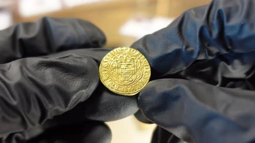 Numismatist Examines Collection of Coins 16