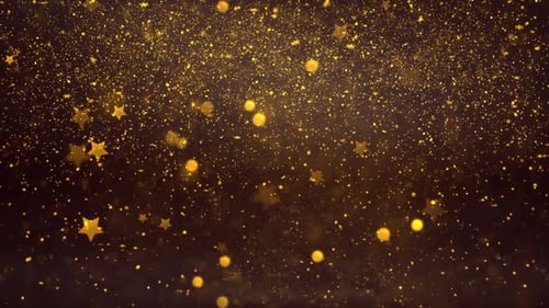 Golden Glittering Particles and Stars Motion Background