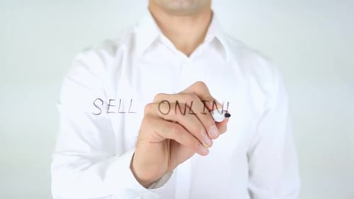 Sell Online, Man Writing on Glass