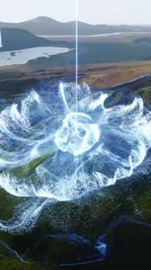 Mystery from Above: A Laser Beam Descends from the Sky, Striking the Mountain to Create a Shimmering