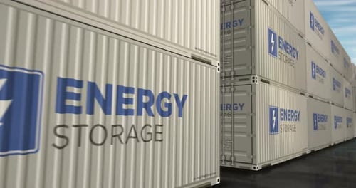 Energy storage cargo containers in row endless