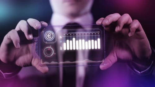 Futuristic Holographic Display with Euro Currency Data HUD Animation