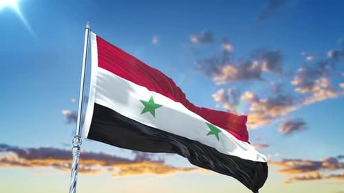 Syrien-Flagge weht realistisch mit Himmel