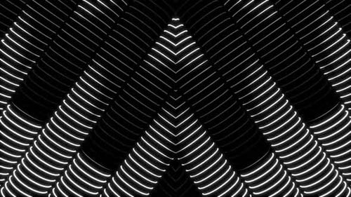 Dynamic neon lines pulse and flow in a dark abstract tunnel