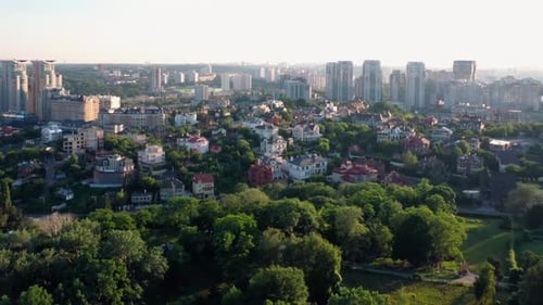 Aerial View of Urban City Landscape with Buildings and Trees