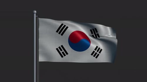 Animação em loop da bandeira da Coreia do Sul tremulando em um mastro
